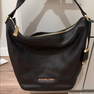 Michael Kors Black Leather Pebbled Hobo with Gold Hardware